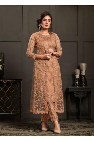 Peach Heavy Embellished Jacket Style Indian Wedding Suit