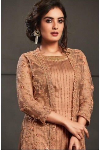 Peach Heavy Embellished Jacket Style Indian Wedding Suit