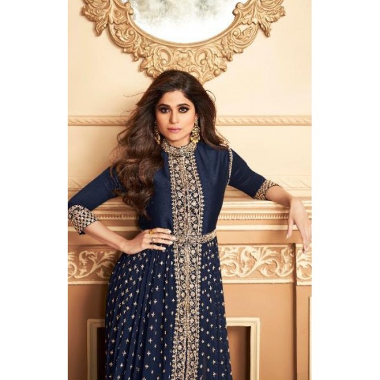 Navy Blue Desi Indian Slit Style Party Dress