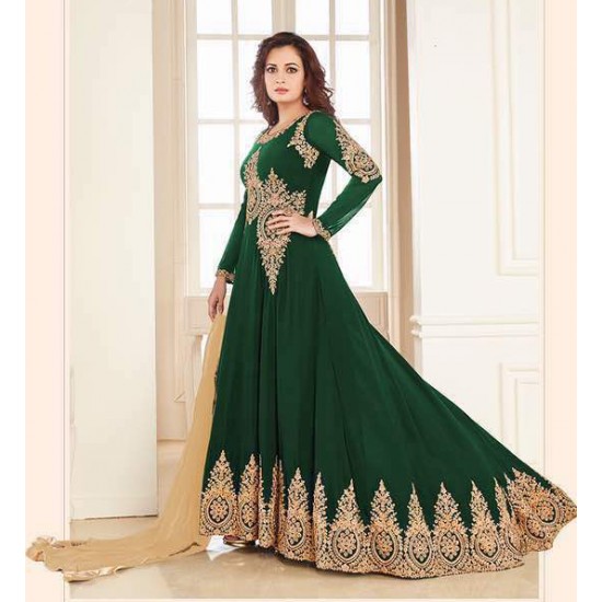 GREEN HEAVY EMBROIDERED FLOOR LENGTH ANARKALI DRESS