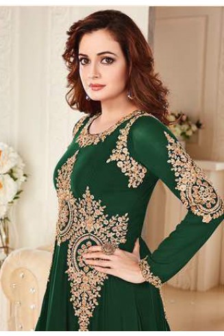GREEN HEAVY EMBROIDERED FLOOR LENGTH ANARKALI DRESS