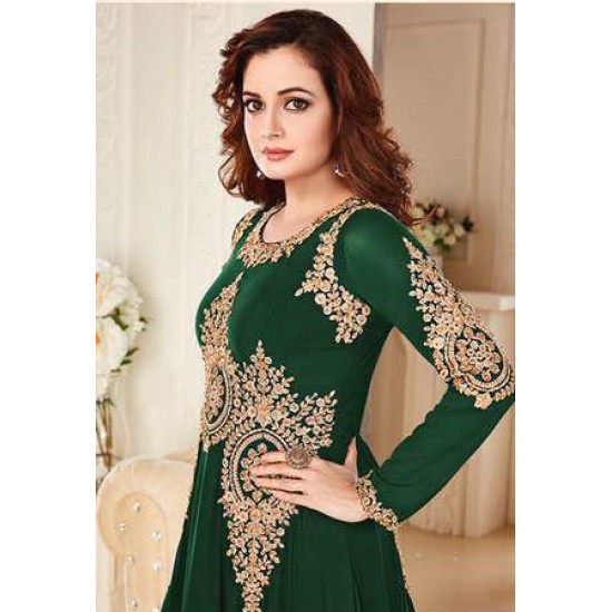 GREEN HEAVY EMBROIDERED FLOOR LENGTH ANARKALI DRESS