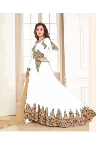 WHITE HEAVY EMBROIDERED FLOOR LENGTH ANARKALI DRESS