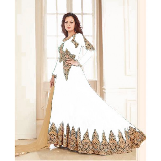 WHITE HEAVY EMBROIDERED FLOOR LENGTH ANARKALI DRESS