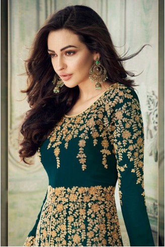 TEAL BLUE SUMMER PARTY WEAR INDIAN GEORGETTE DRESS