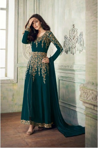 TEAL BLUE SUMMER PARTY WEAR INDIAN GEORGETTE DRESS