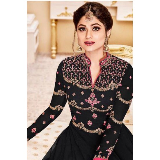 BLACK WEDDING WEAR SEMI STITCHED ANARKALI DRESS