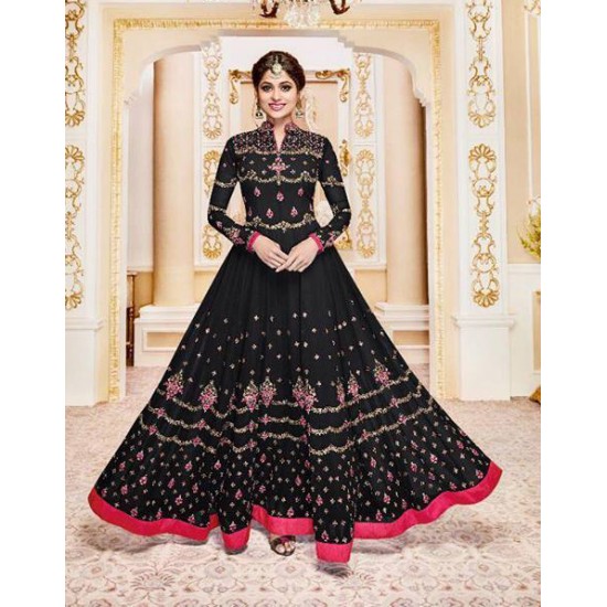 BLACK WEDDING WEAR SEMI STITCHED ANARKALI DRESS