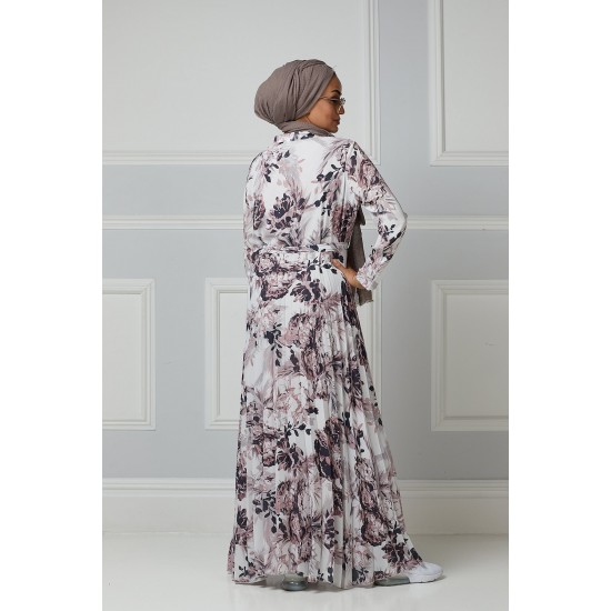 White Floral Printed Designer Maxi Style Abaya