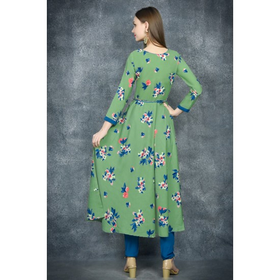 Ultramarine Green Floral Printed Pakistani Anarkali Suit