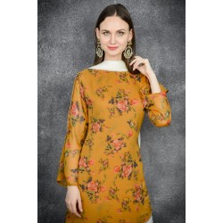 Mustard & White Side Slit Cut Salwar Kameez Suit