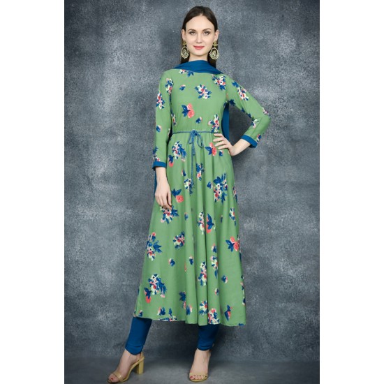 Ultramarine Green Floral Printed Pakistani Anarkali Suit