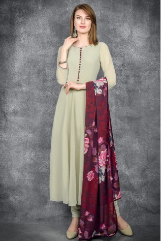 Natural Beige Long Dress Anarkali Suit