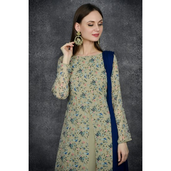 Beige Front Slit Readymade Salwar Kameez