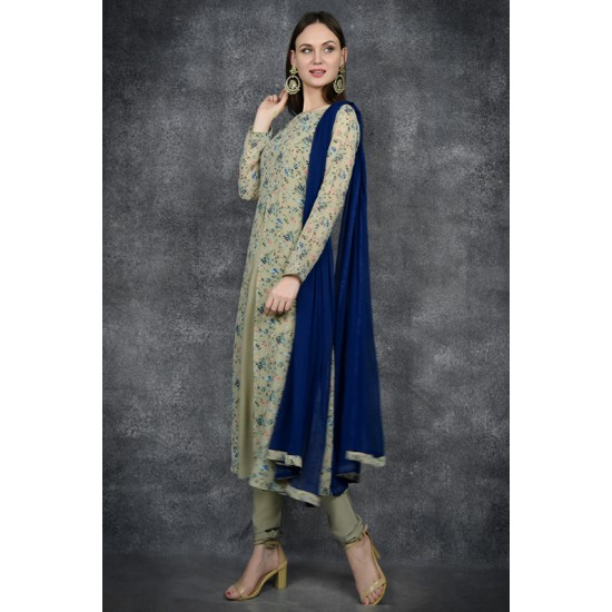 Beige Front Slit Readymade Salwar Kameez