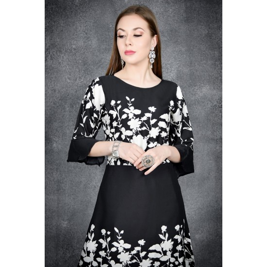 Black Floral Printed Designer Gown Anarkali Suit