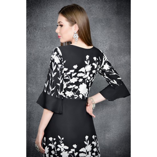 Black Floral Printed Designer Gown Anarkali Suit