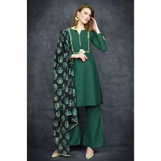 Ultramarine Green Straight Cut Kurta & Palazzo Pajama Suit