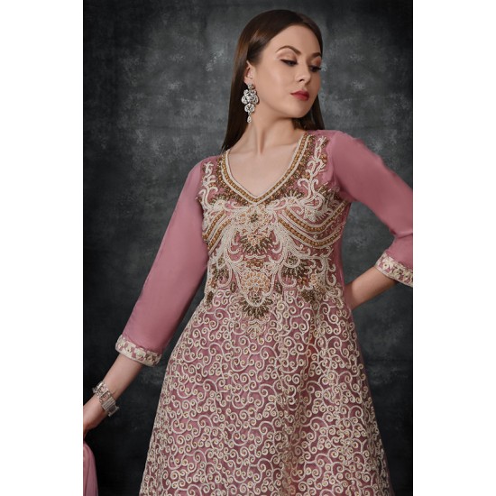 Rose Tan Embroidered Frock & Gharara Suit