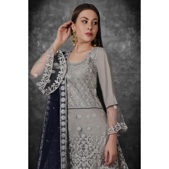 Grey Heavy Embroidered Pakistani Wedding Gharara Suit