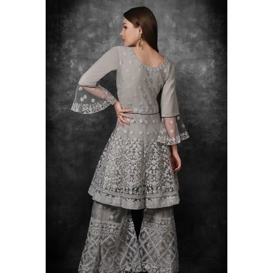 Grey Heavy Embroidered Pakistani Wedding Gharara Suit