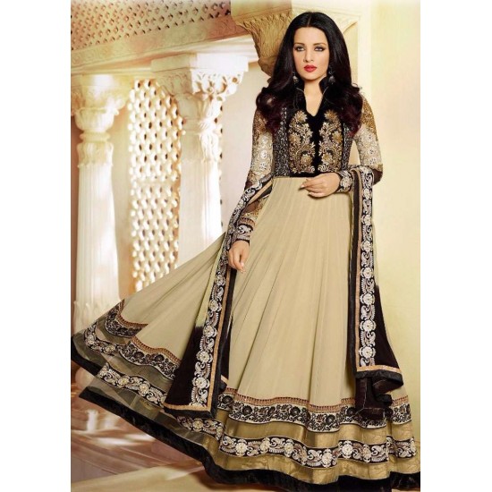 Beige & Black Indian Georgette Anarkali Dress