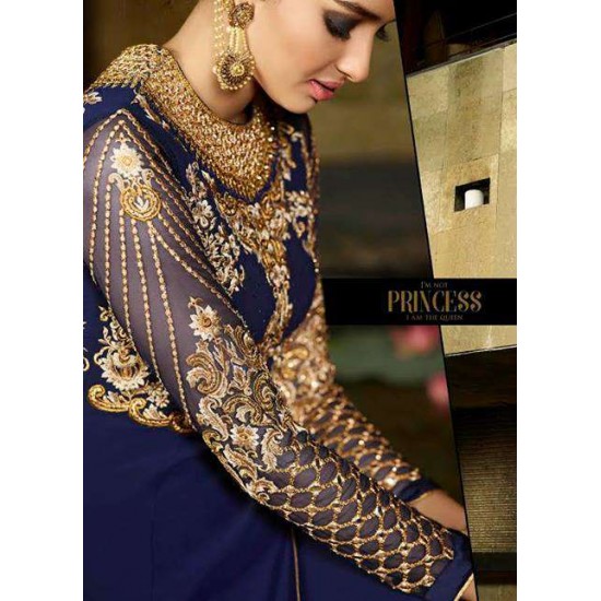 Navy Blue Royal Georgette Pant Style Designer Suit for Weddings & Festive Occasions