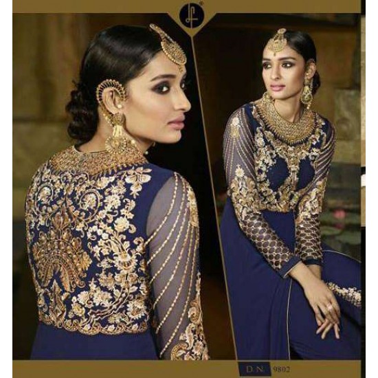Navy Blue Royal Georgette Pant Style Designer Suit for Weddings & Festive Occasions
