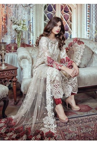ZBD-1108 STYLE BEIGE AND MAROON EMBROIDERED READY MADE SUIT ( 1 Week Delivery)