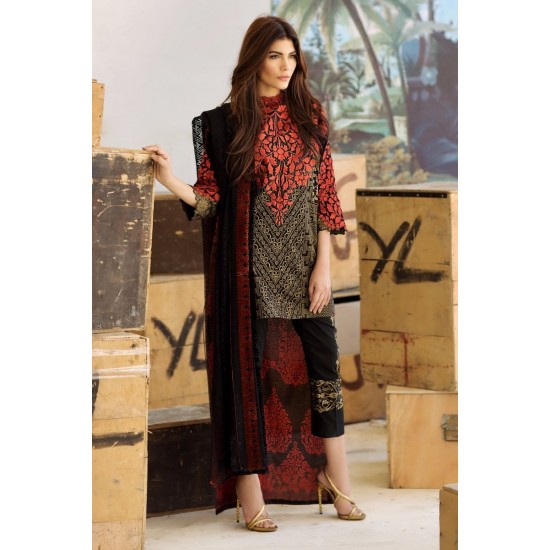 ZMAR17-09B BLACK SANA SAFINAZ EMBROIDERED READY MADE SUIT (REPLICA) 