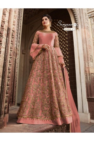 ROSE PINK HEAVY EMBROIDERED ANARKALI DRESS