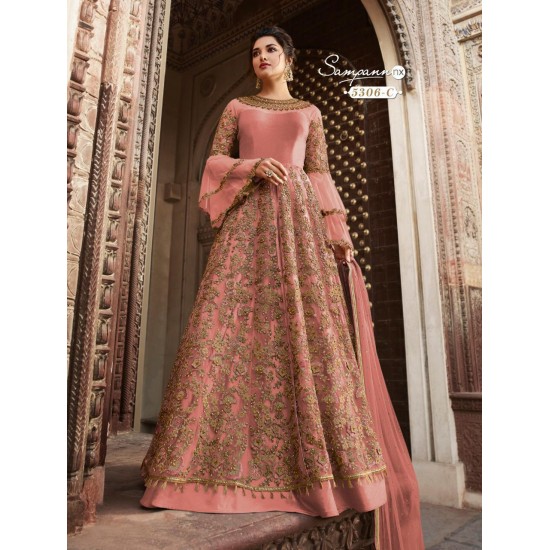 ROSE PINK HEAVY EMBROIDERED ANARKALI DRESS