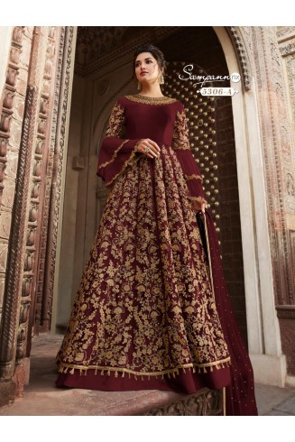 MAROON DESIGNER EMBROIDERED WEDDING GOWN