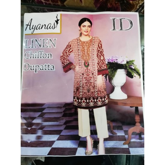 BROWN LINEN EMBROIDERED READYMADE PAKISTANI SUIT