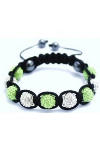 GREEN AND WHITE CRYSTAL BALL BRACELET