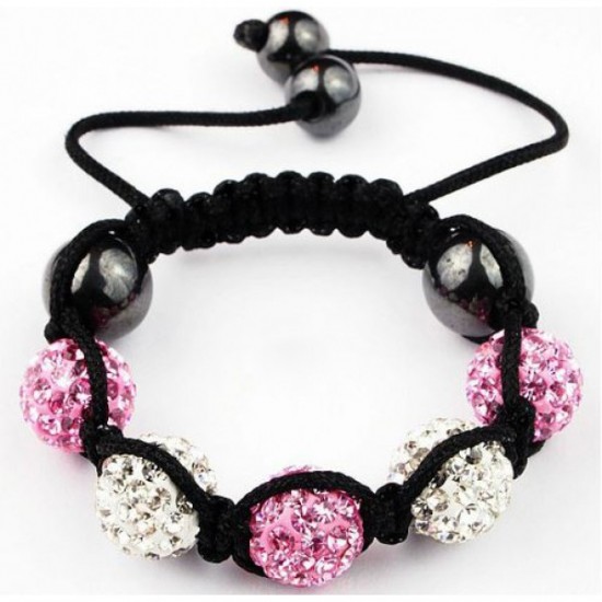 PINK CRYSTAL AND SILVER WHITE CHILDREN/KIDS/BABIES CRYSTAL BALL BRACELET