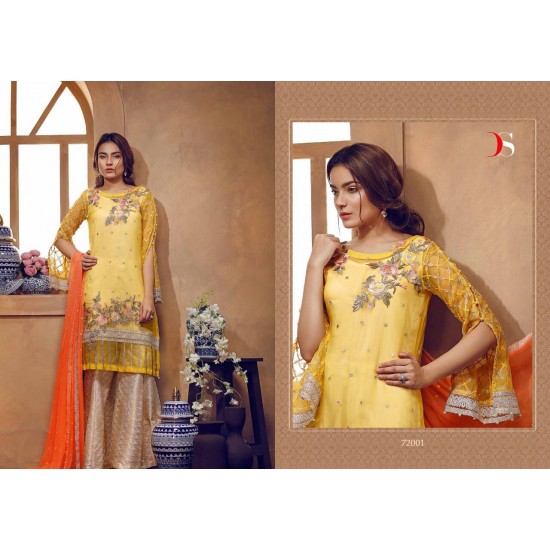 Yellow Chiffon Suit Pakistani Palazzo Style Salwar Kameez