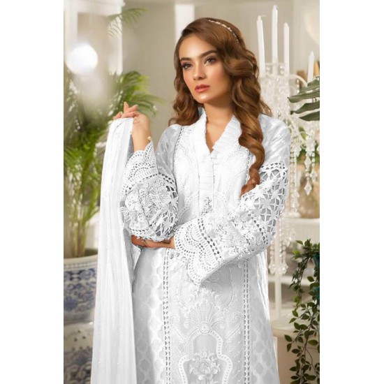Brilliant White Organza Unstitched 3pcs Suit
