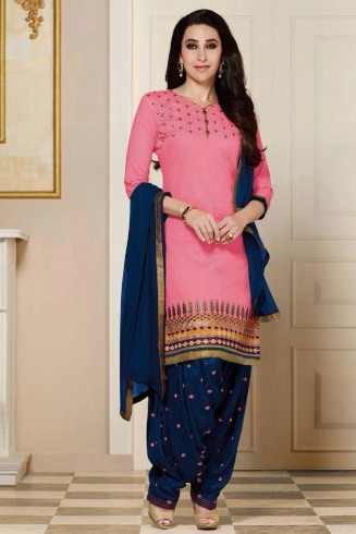 Blue Pink Bollywood Patiyala Punjabi Style Suit