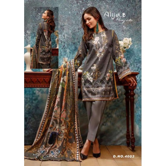 Dark Grey Floral Printed Cotton Salwar Suit