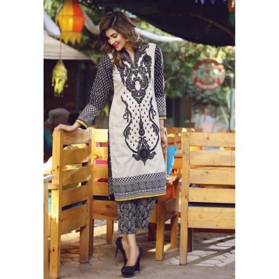 ZEA-D-06 ESHAISHA D-06 BLACK LAWN EMBROIDERED SUMMER WEAR SUIT