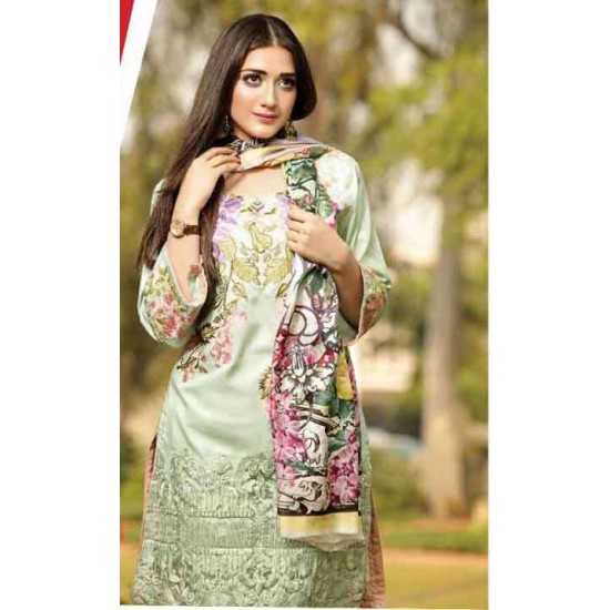 ESHA AISHA D16 GREEN UNSTITCHED PAKISTANI VISCOSE SHAWL SUIT