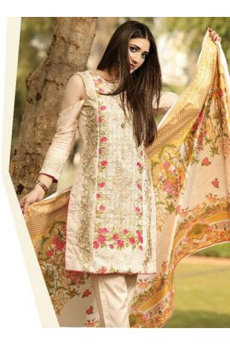 ZEA-D01 ESHA AISHA D01 PEACH BEIGE UNSTITCHED PAKISTANI POLY WOOL SHAWL SUIT