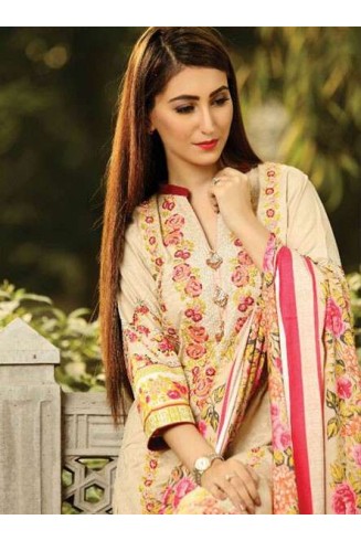 ZEA-D03 ESHA AISHA D03 CREAM BEIGE UNSTITCHED PAKISTANI POLY WOOL SHAWL SUIT