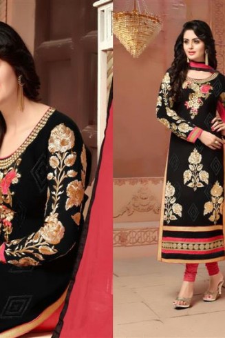 Black and Pink Stylish Embroidered Salwar Kameez Party Suit