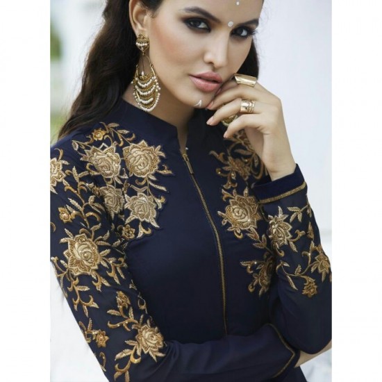 9802 BLUE GLOSSY STYLISH ANARKALI DRESS