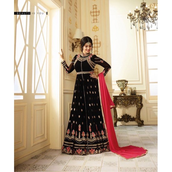 ZGS9012 BLACK GLOSSY SIMAR HEAVY EMBROIDERED AYESHA TAKAI ANARKALI STYLE GOWN