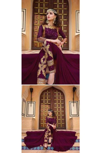 Plum Party Dress Long Frock Wedding Wear