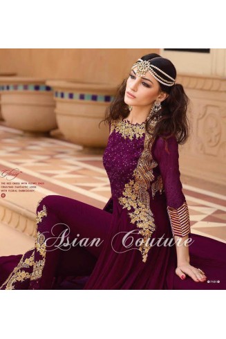 Plum Party Dress Long Frock Wedding Wear