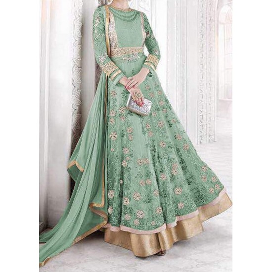 GREEN GLOSSY SAPPHIRE MAXI WEDDING ANARKALI SUIT